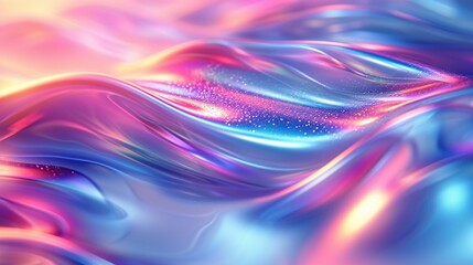 Poster - Abstract waves of vibrant colors with glowing highlights in a fantastical digital landscape