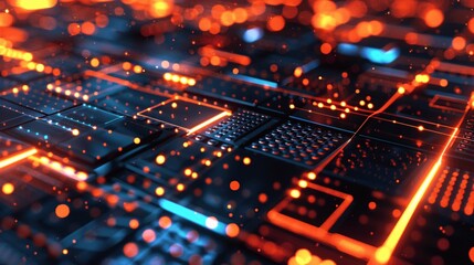 Poster - Abstract Technology Background with Glowing Lines and Bokeh Lights