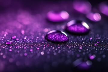 Poster - Purple water droplets on a textured surface. Perfect for beauty, luxury, or abstract design projects.