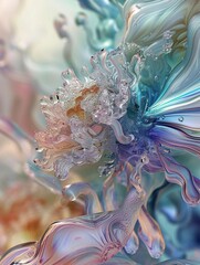 Poster - Colorful abstract artistic representation resembling fluid shapes and organic forms in a dreamlike palette