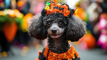 Canvas Print - A decorated poodle in a Halloween costume, showcasing festive spirit and celebration.