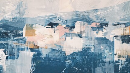 Poster - Abstract Blue and White Texture with Geometric Shapes   Digital Collage