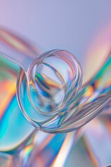 Poster - Colorful spiral of transparent glass reflecting light in a soft-focus background during the afternoon