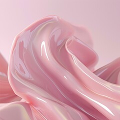 Poster - Soft pink swirls of glossy substance with a smooth texture against a light background in a minimalist artistic composition