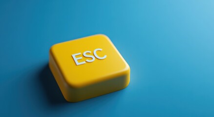 Poster - Yellow escape key button on a blue background, symbolizing control and the concept of quitting or exiting situations