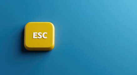 Poster - Yellow escape key on a blue background representing technology and computer functionality with a vibrant minimalist design