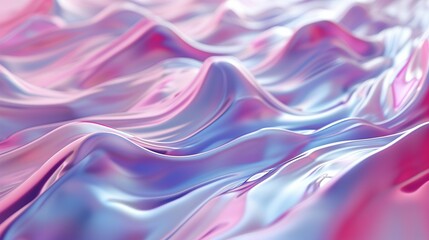 Poster - Colorful waves of pink and blue fabric ripple gracefully, creating a soft, flowing texture in a serene environment