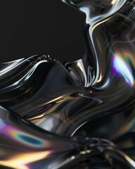 Poster - Abstract fluid shapes with shimmering colors on a dark background in a modern artistic composition