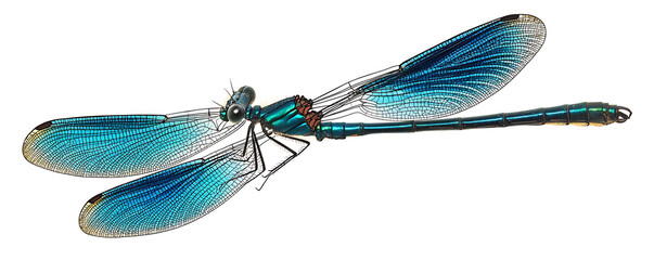 Wall Mural - A highly detailed image of a blue-banded demoiselle insect, highlighting its translucent wings and iridescent body.