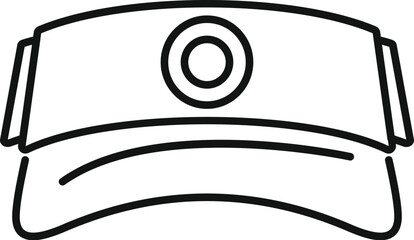 Poster - simple black and white vector icon of a sun visor hat with a round badge for branding