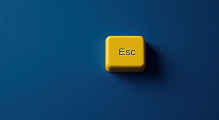 Poster - Yellow keyboard escape key on blue background symbolizing freedom and escape from digital constraints in a technology context