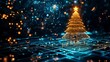 © Анастасия Комарова - Beautiful Merry Christmas greeting card computer technology style. Christmas tree digital technology. Christmas poster template, Christmas cards digital technology style with details.