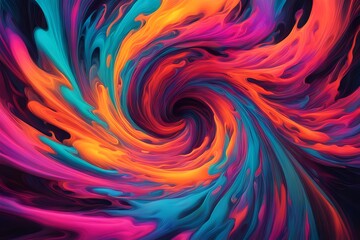 A swirling vortex of vibrant neon colors blending into each other like liquid paint, AI Generated