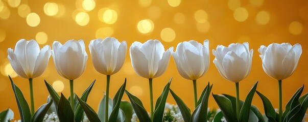 Wall Mural - White Tulips Against a Golden Background