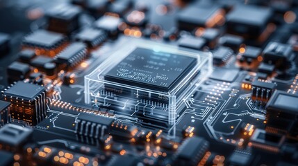 Leinwandbilder - Semiconductor industry, highlighting the importance of the industry, production and testing equipment, production materials, process technology, core software, dark blue background, transparent.