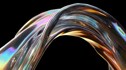 Poster - A vibrant, twisting fluid shape with a metallic sheen flowing gracefully against a dark background