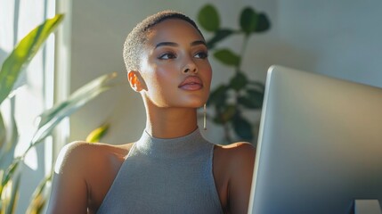 Wall Mural - Young Woman Working in Bright Office