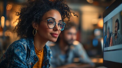 Canvas Print - Young Woman Using Computer in Office