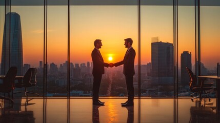 Wall Mural - Business Deal Handshake at Sunset