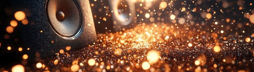Poster - close-up of speaker with glittering bokeh lights in background, creating a vibrant and festive atmos