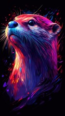 Digital art style, an otter illustrated with clean lines and vibrant colors, featuring a modern and sleek design that emphasizes its lively nature.