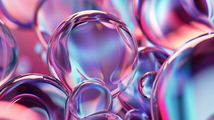 Poster - Colorful bubbles floating in a vibrant abstract background at a close-up perspective