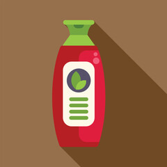 Wall Mural - Red plastic bottle with green leaves logo containing shampoo, conditioner, lotion or soap