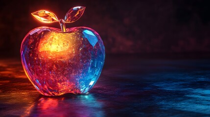 Sticker - Glowing Crystal Apple With Neon Lights