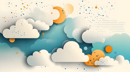 Wall Mural - abstract paper cut cloud and circle background design