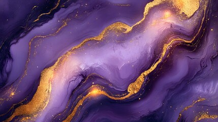 Canvas Print - Abstract Purple and Gold Swirls with Glitter Texture Background