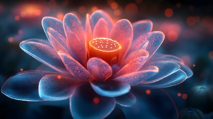 Sticker - Glowing Blue and Red Lotus Flower with Bokeh Background