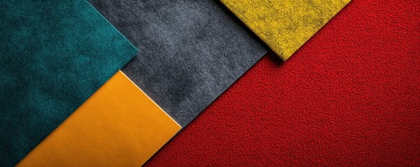 Abstract geometric background with colorful textured layers in red, blue, yellow, and gray hues, showcasing a modern and dynamic design