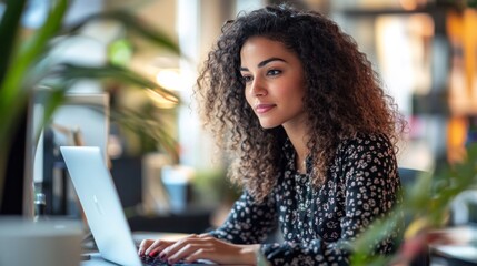 Canvas Print - Young Woman Working on Laptop at Modern Office Desk