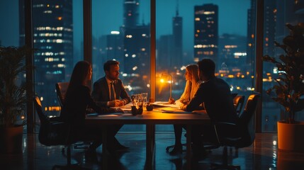 Wall Mural - Business Meeting at Night in a Modern Office