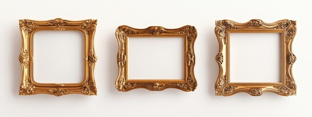 picture frames isolated on white background gold vintage set