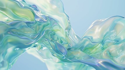 Poster - Abstract flowing forms of translucent material with blue and green hues against a light background during daytime