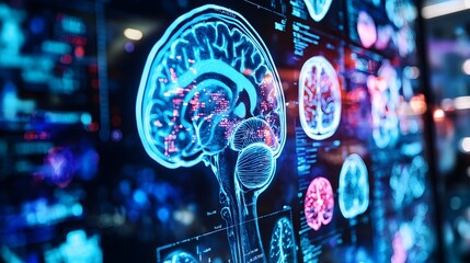 Poster - Holographic visualization showcasing a comprehensive overview of preventative measures and lifestyle changes for optimal brain health and cognitive function
