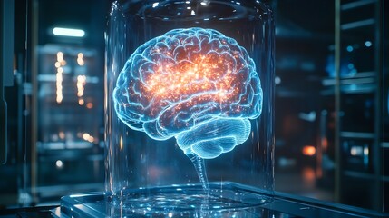 Poster - Holographic display showcasing a comprehensive overview of preventative measures and lifestyle changes for optimal brain health and cognitive function