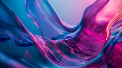 Poster - Colorful flowing waves of translucent material create a stunning visual effect in a vibrant gradient of pink and blue