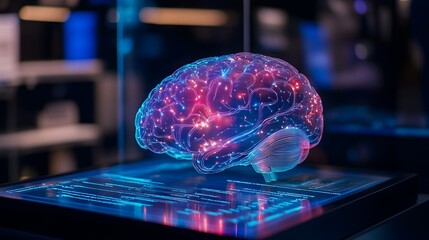 Aufkleber - holographic 3d digital model of the human brain displaying advanced treatment and therapy options fo