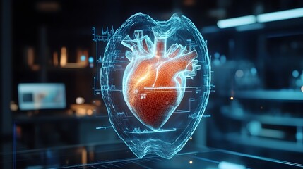 Poster - Holographic showcasing the of wearable technology in the management and monitoring of heart disease enabling remote healthcare data analysis and personalized disease prevention