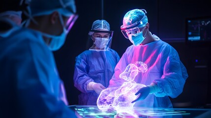 a virtual hologram simulation showcasing the intricate process of cancer surgery and the subsequent 