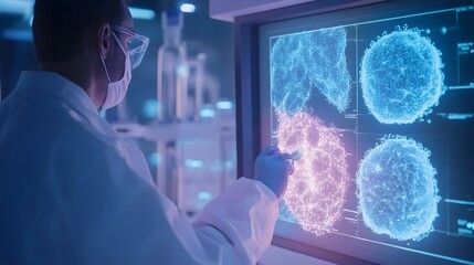 Poster - holographic display showcasing the latest advancements in personalized medicine for cancer treatment