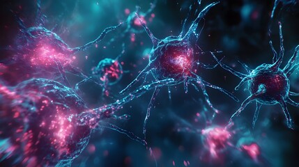Poster - holographic visualization of chemotherapy and its effects on cancer cells displayed in a futuristic 