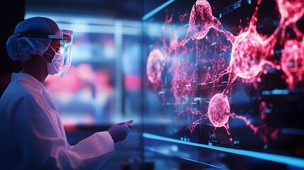 Poster - holographic visualization of innovative cancer treatment methods and techniques used in cutting edge