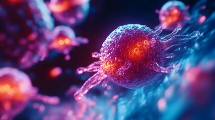 Poster - holographic display showcasing the innovative process of targeted cancer therapy harnessing advanced