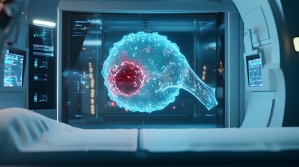 Poster - holographic visualization of cutting edge cancer treatment techniques showcasing innovative medical 