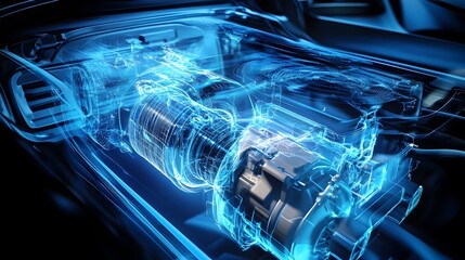 Poster - Holographic visualization showcasing the intricate inner workings and design of a car s advanced air conditioning system providing a detailed