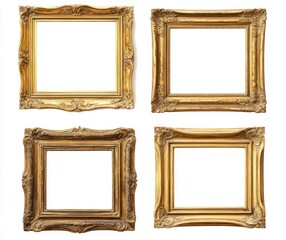 picture frames isolated on white background gold vintage set