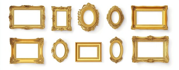 picture frames isolated on white background gold vintage set